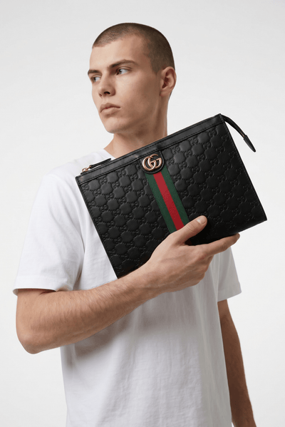 Gucci Black GG Web Stripe Clutch Bag 🖤✨ - MASTERPIECE