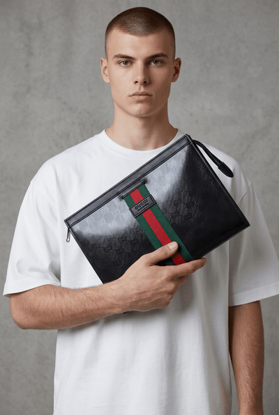 Gucci Black GG Web Stripe Zip Clutch 🖤💚❤️✨🔥 - MASTERPIECE