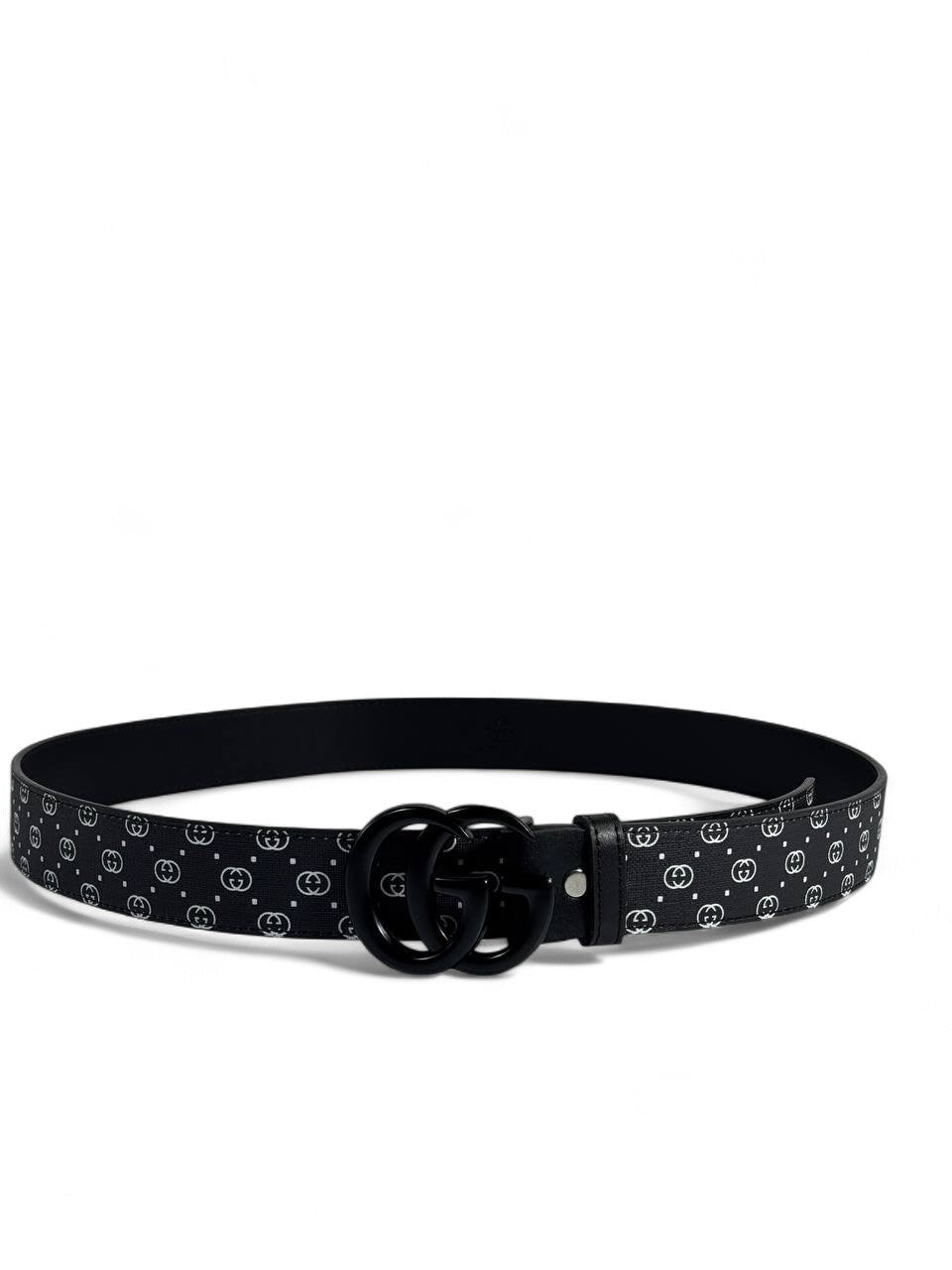 Gucci Black Monogram Belt 110cm 🖤 | Matte Black Double G Buckle 🕶️✨ - MASTERPIECE