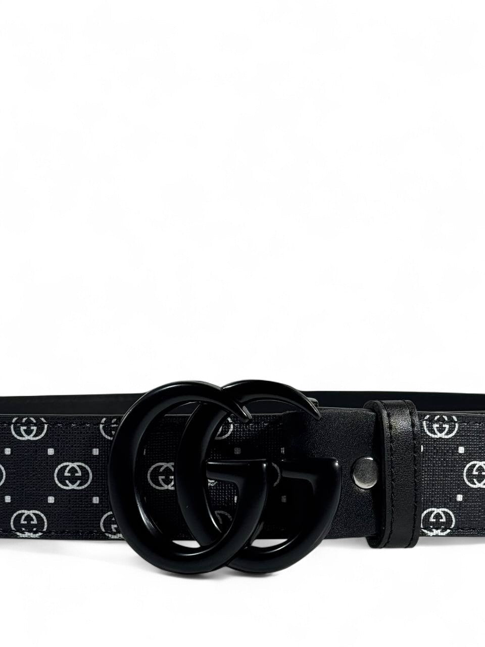 Gucci Black Monogram Belt 110cm 🖤 | Matte Black Double G Buckle 🕶️✨ - MASTERPIECE
