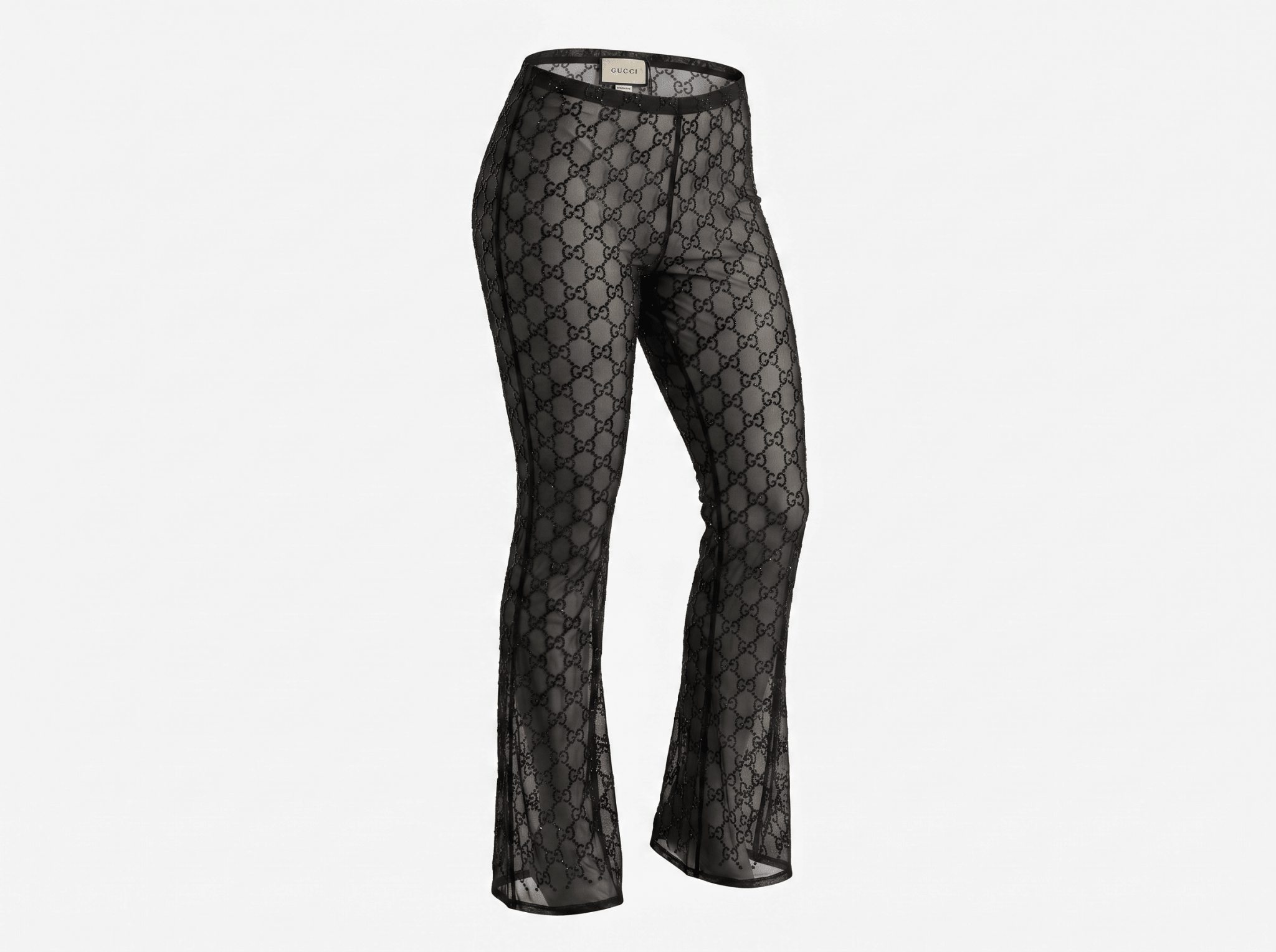Gucci Black Sheer Crystal Logo Pants 🖤✨ - MASTERPIECE