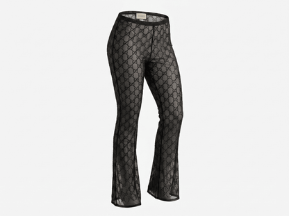Gucci Black Sheer Crystal Logo Pants 🖤✨ - MASTERPIECE