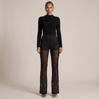 Gucci Black Sheer Crystal Logo Pants 🖤✨ - MASTERPIECE