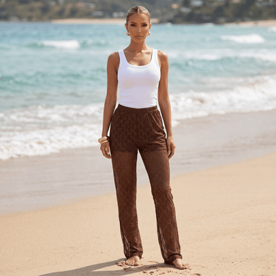Gucci Brown Sheer Crystal Logo Pants 🤎✨ - MASTERPIECE