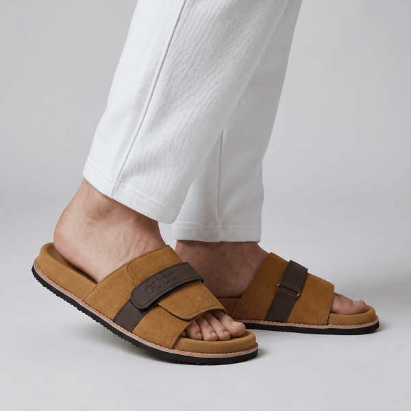 Gucci Camel Comfort Slides – Premium Adjustable Luxury Sandals 🤎👡