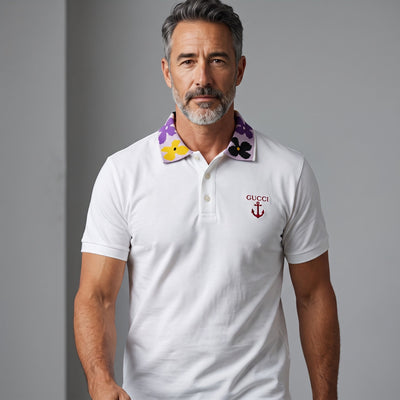 Gucci Embroidered Polo – White Floral-Collar 🌸 - MASTERPIECE