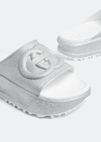 Gucci Flatform Slide – Silver Glitter ✨ - MASTERPIECE
