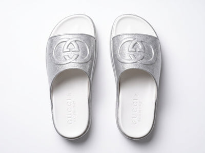 Gucci Flatform Slide – Silver Glitter ✨ - MASTERPIECE