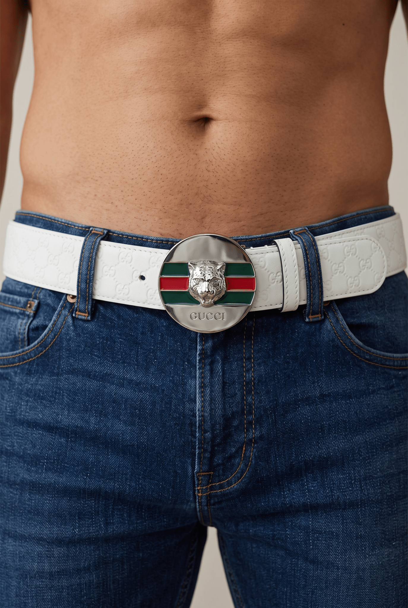 🖤 Gucci GG Belt Tiger Head Buckle -Iconic Statement ✨ white 115cm - MASTERPIECE