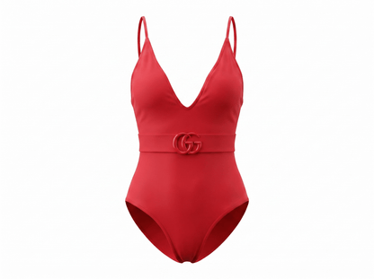Gucci GG Belted One-Piece Swimsuit – Ruby Red ❤️🌴 - MASTERPIECE