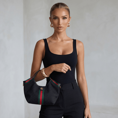 Gucci GG Black Mini Shoulder Bag – Web Stripe Classic Hobo 🖤👜 - MASTERPIECE