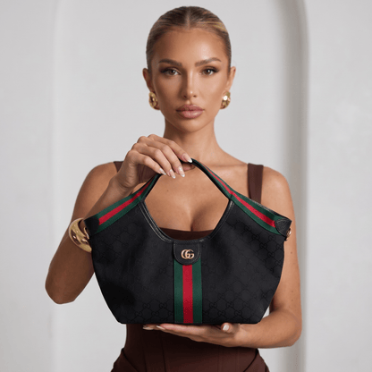 Gucci GG Black Mini Shoulder Bag – Web Stripe Classic Hobo 🖤👜 - MASTERPIECE