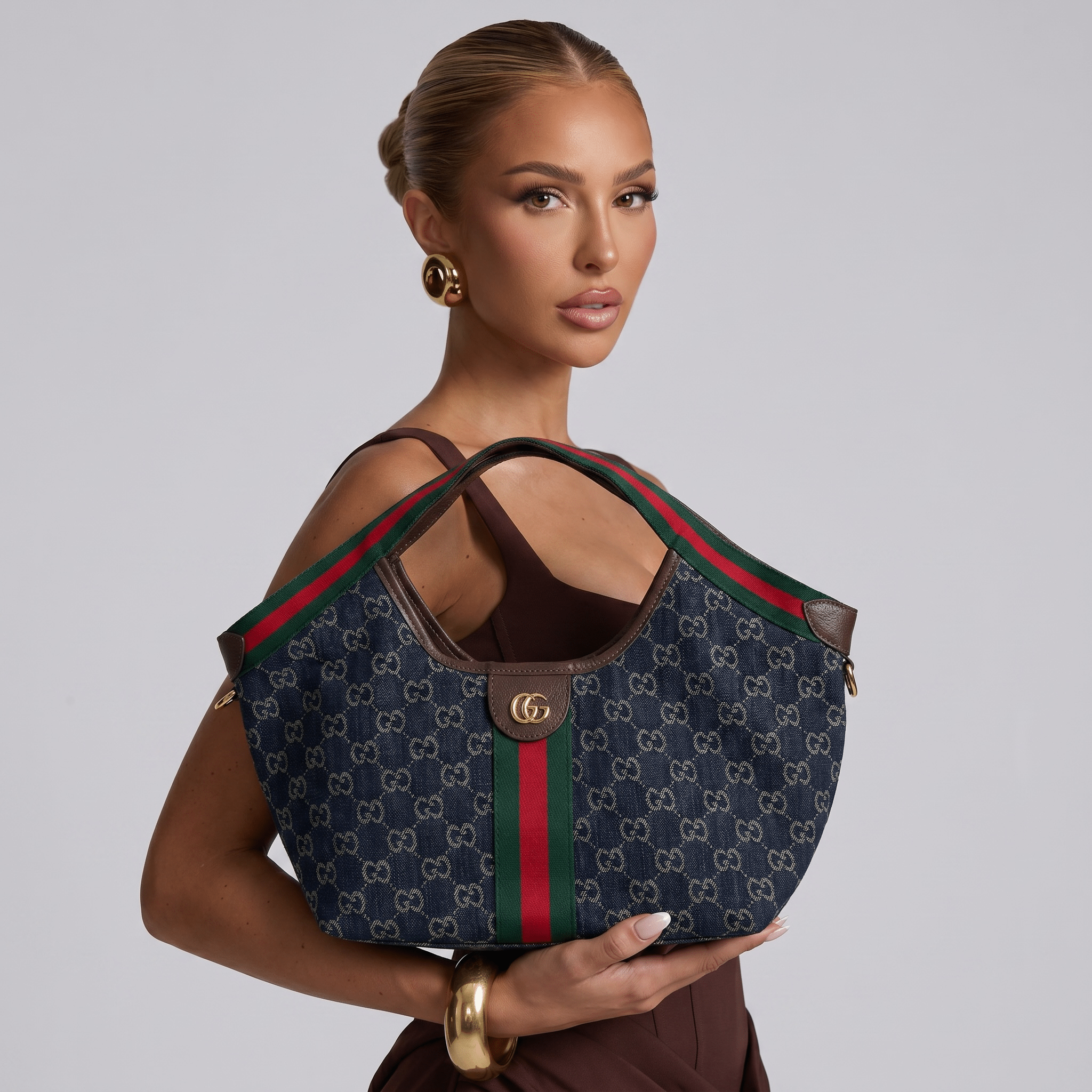 Gucci GG Canvas Shoulder Bag – Web Stripe Mini Hobo Bag 💼✨ - MASTERPIECE