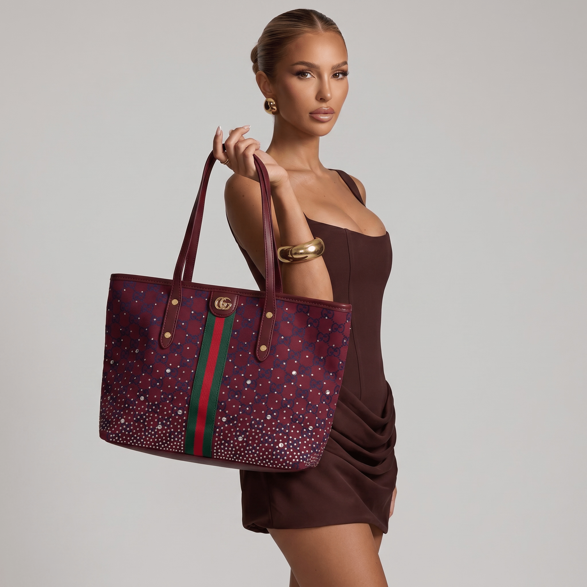 Gucci GG Canvas Tote Bag – Burgundy Web Stripe Shopper ❤️🟢 - MASTERPIECE