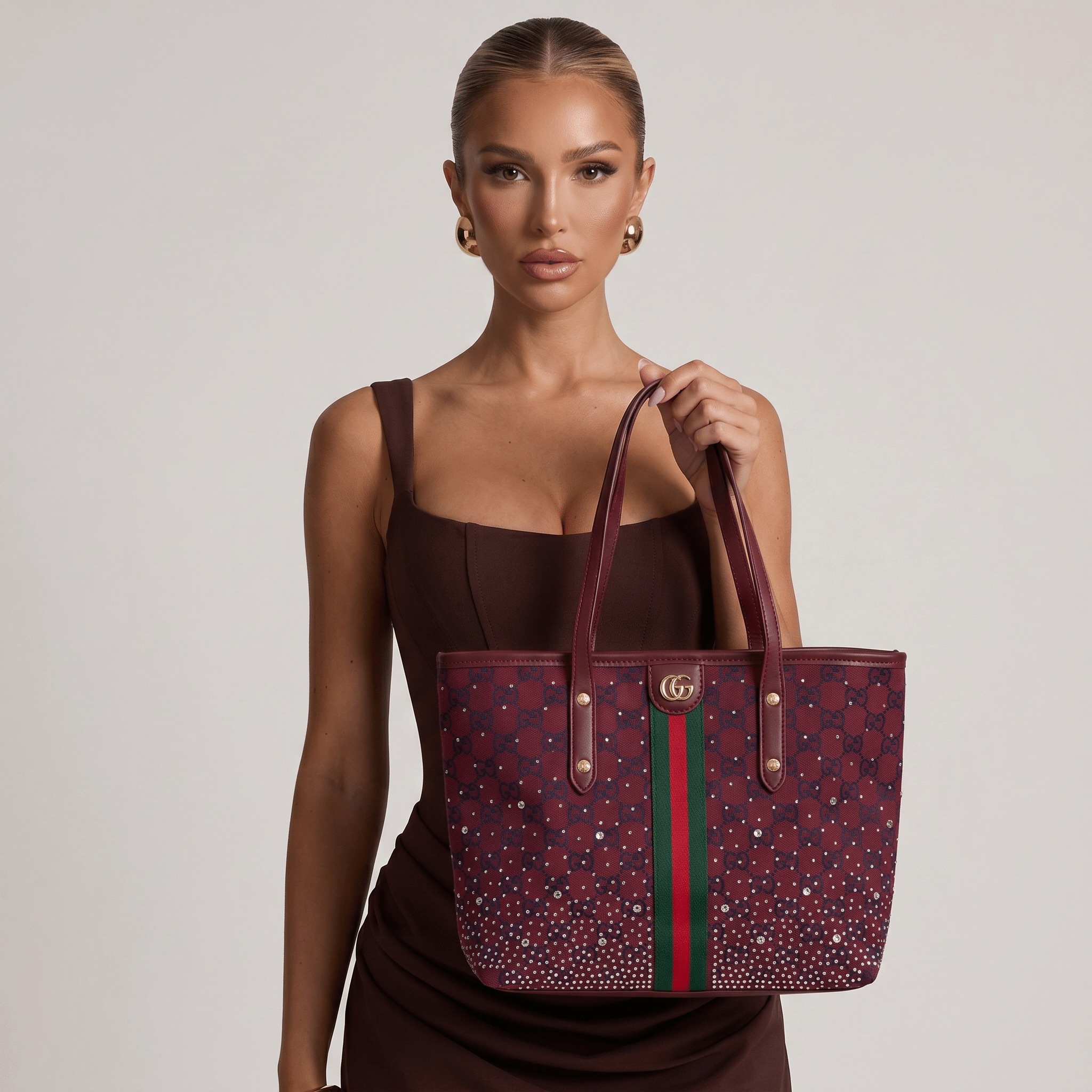Gucci GG Canvas Tote Bag – Burgundy Web Stripe Shopper ❤️🟢 - MASTERPIECE