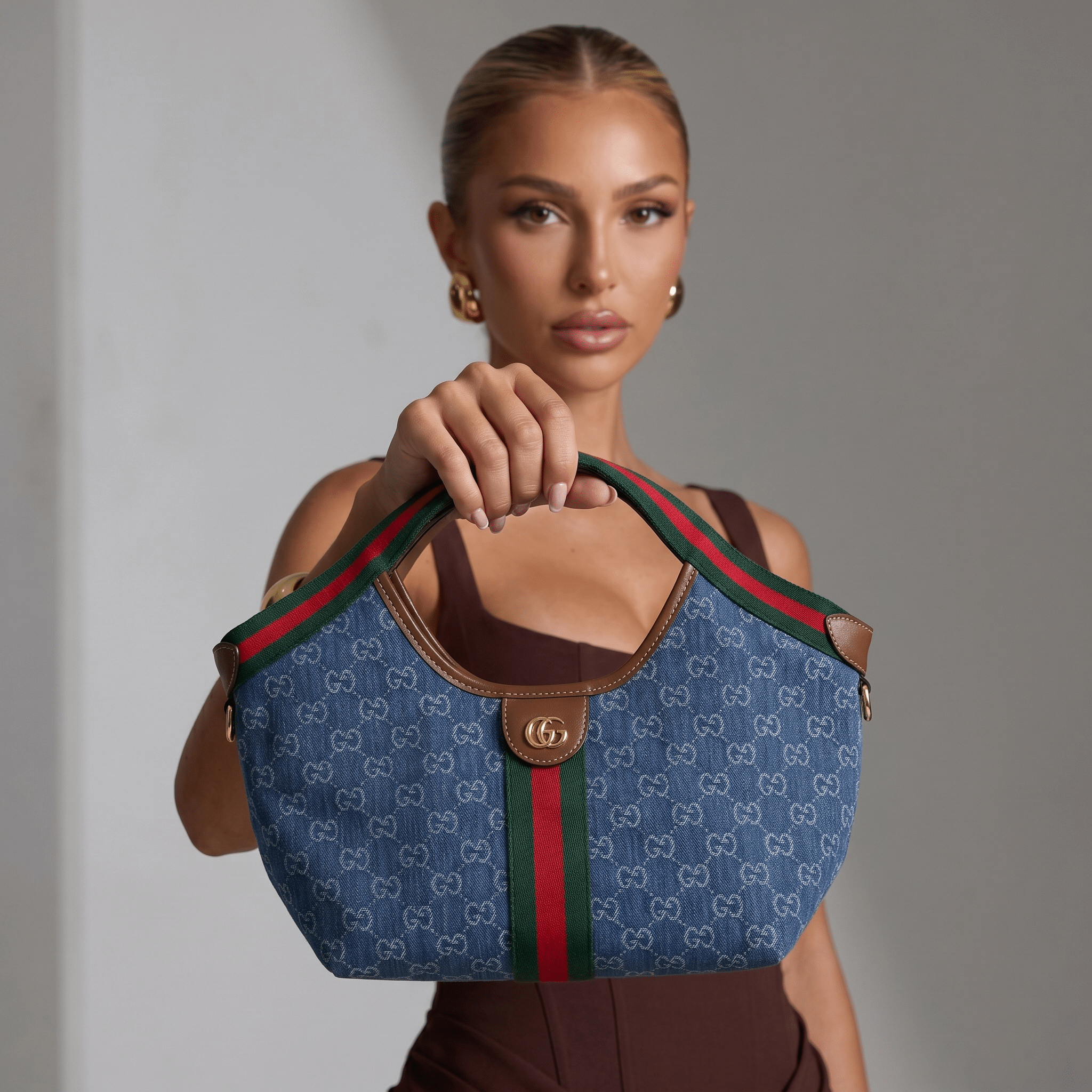 Gucci GG Denim Mini Shoulder Bag – Web Stripe Hobo Style 💙👜 - MASTERPIECE