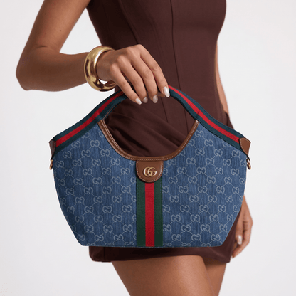 Gucci GG Denim Mini Shoulder Bag – Web Stripe Hobo Style 💙👜 - MASTERPIECE