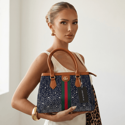 Gucci GG Denim Studded Tote – Blue Canvas Web Stripe Bag 💙✨ - MASTERPIECE