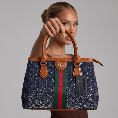 Gucci GG Denim Studded Tote – Blue Canvas Web Stripe Bag 💙✨ - MASTERPIECE