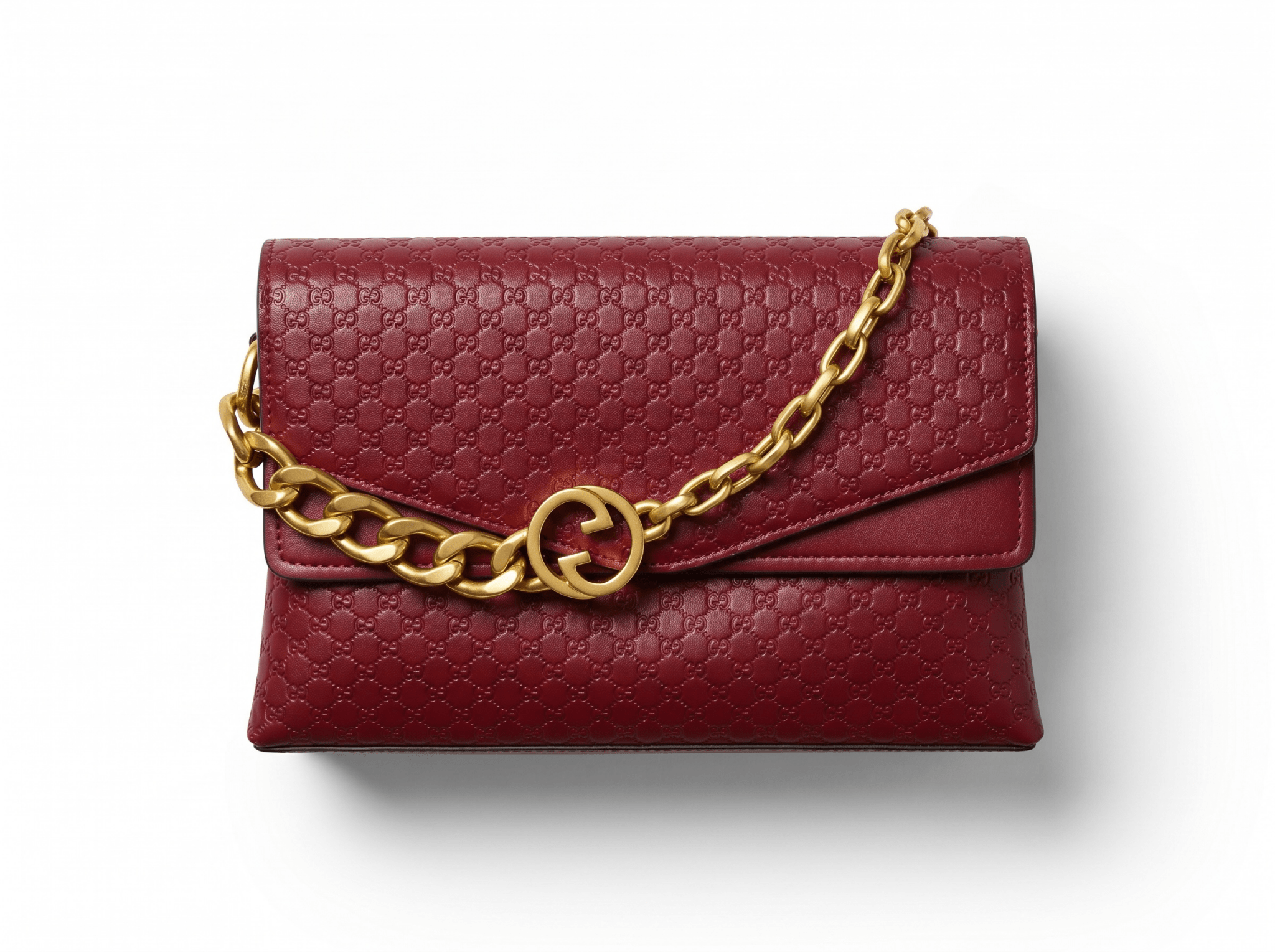 Gucci GG Emblem Leather Chain Shoulder Bag – Burgundy Red ❤️✨ - MASTERPIECE