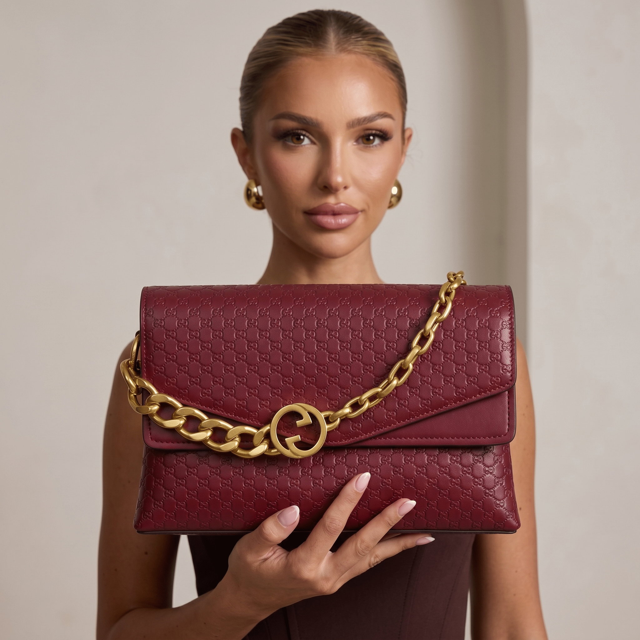 Gucci GG Emblem Leather Chain Shoulder Bag – Burgundy Red ❤️✨ - MASTERPIECE