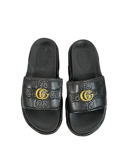 GUCCI GG Embossed Slide Sandals – Black Edition 🖤✨ - MASTERPIECE