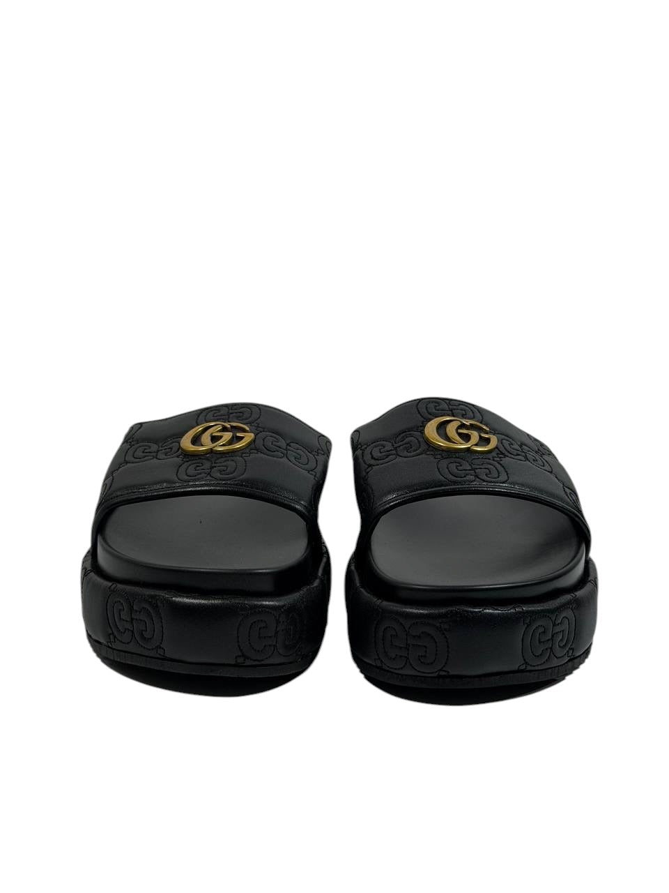 GUCCI GG Embossed Slide Sandals – Black Edition 🖤✨ - MASTERPIECE
