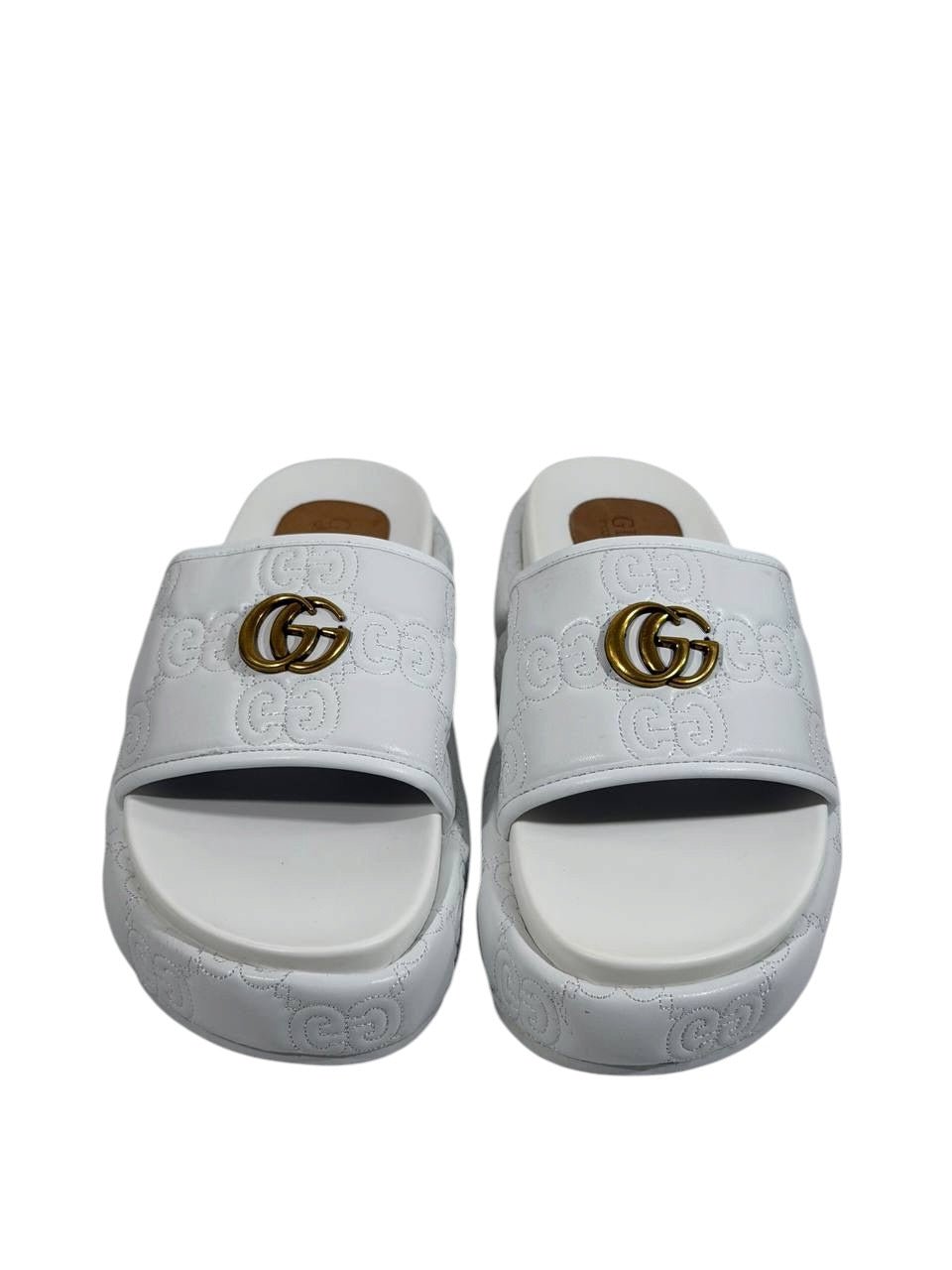 GUCCI GG Embossed Slide Sandals – White Edition 🤍✨ - MASTERPIECE