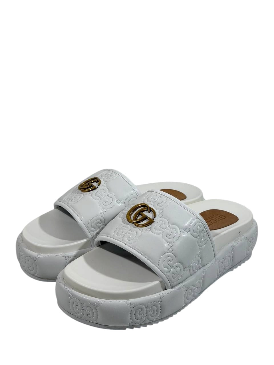 GUCCI GG Embossed Slide Sandals – White Edition 🤍✨ - MASTERPIECE