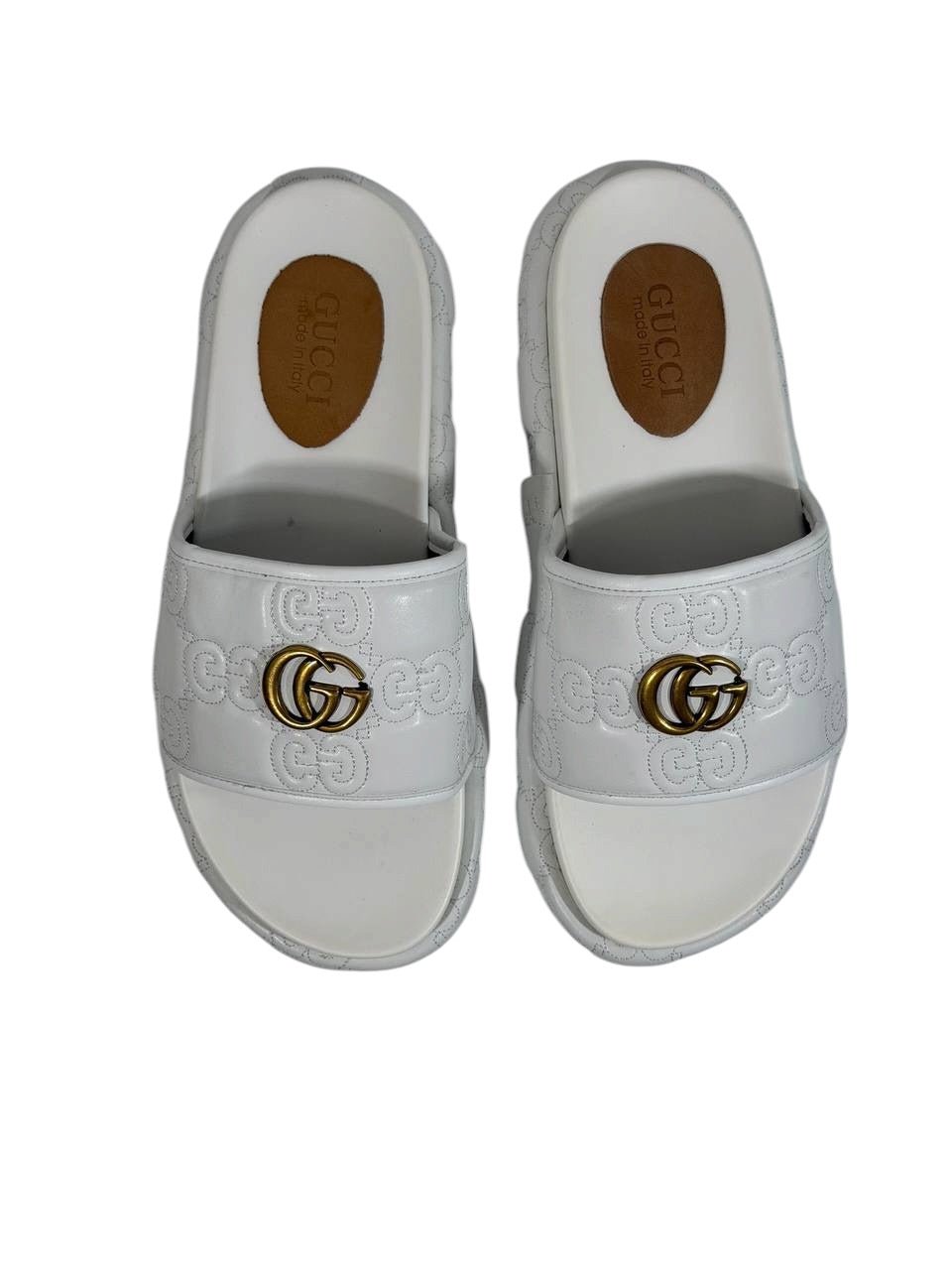 GUCCI GG Embossed Slide Sandals – White Edition 🤍✨ - MASTERPIECE