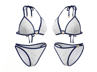 Gucci GG Embossed Triangle Bikini Set – White & Navy 🤍💙🌊 - MASTERPIECE