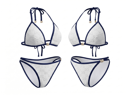 Gucci GG Embossed Triangle Bikini Set – White & Navy 🤍💙🌊 - MASTERPIECE