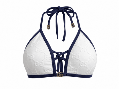 Gucci GG Embossed Triangle Bikini Set – White & Navy 🤍💙🌊 - MASTERPIECE