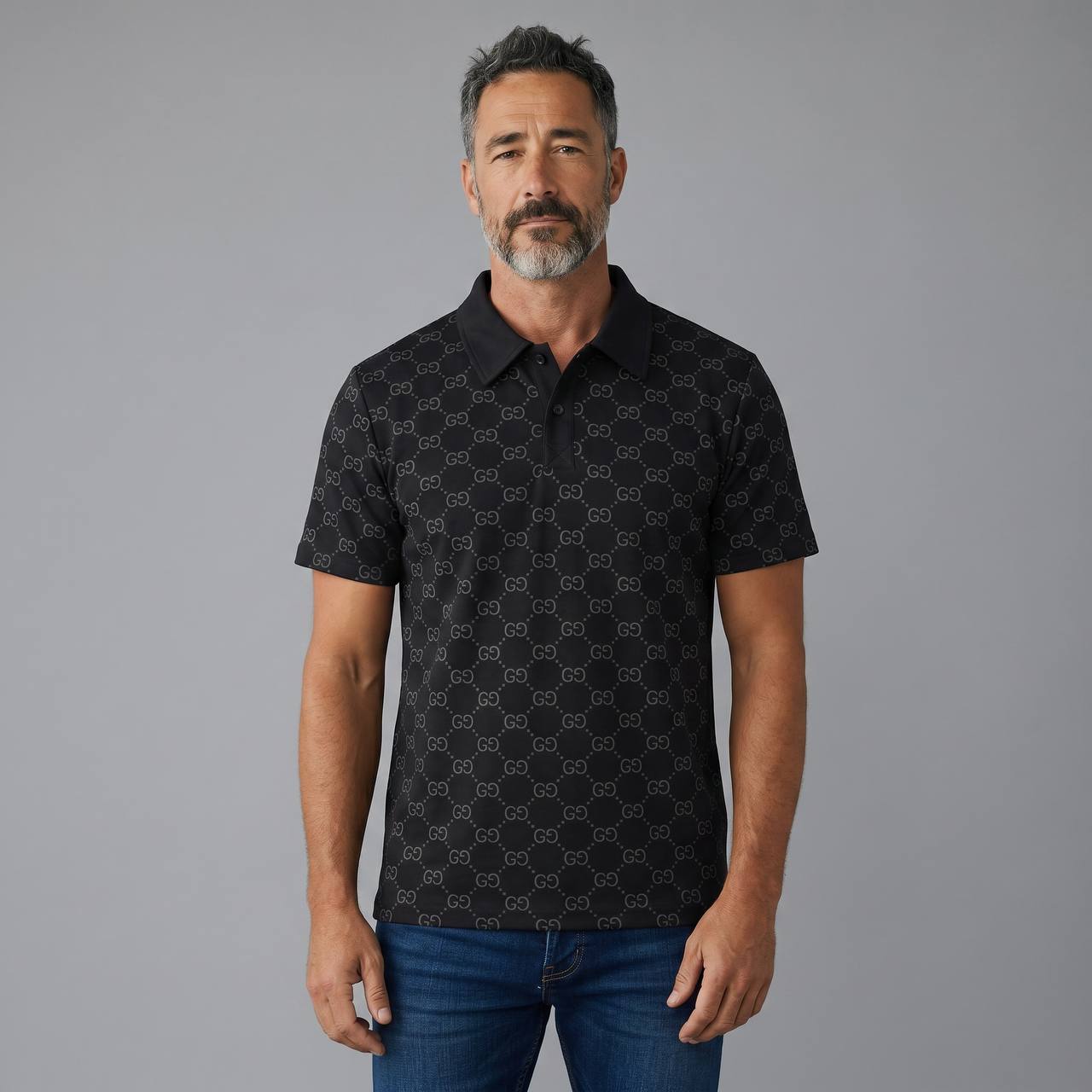 Gucci GG Monogram Polo Shirt – Black Signature Edition 🖤✨ - MASTERPIECE