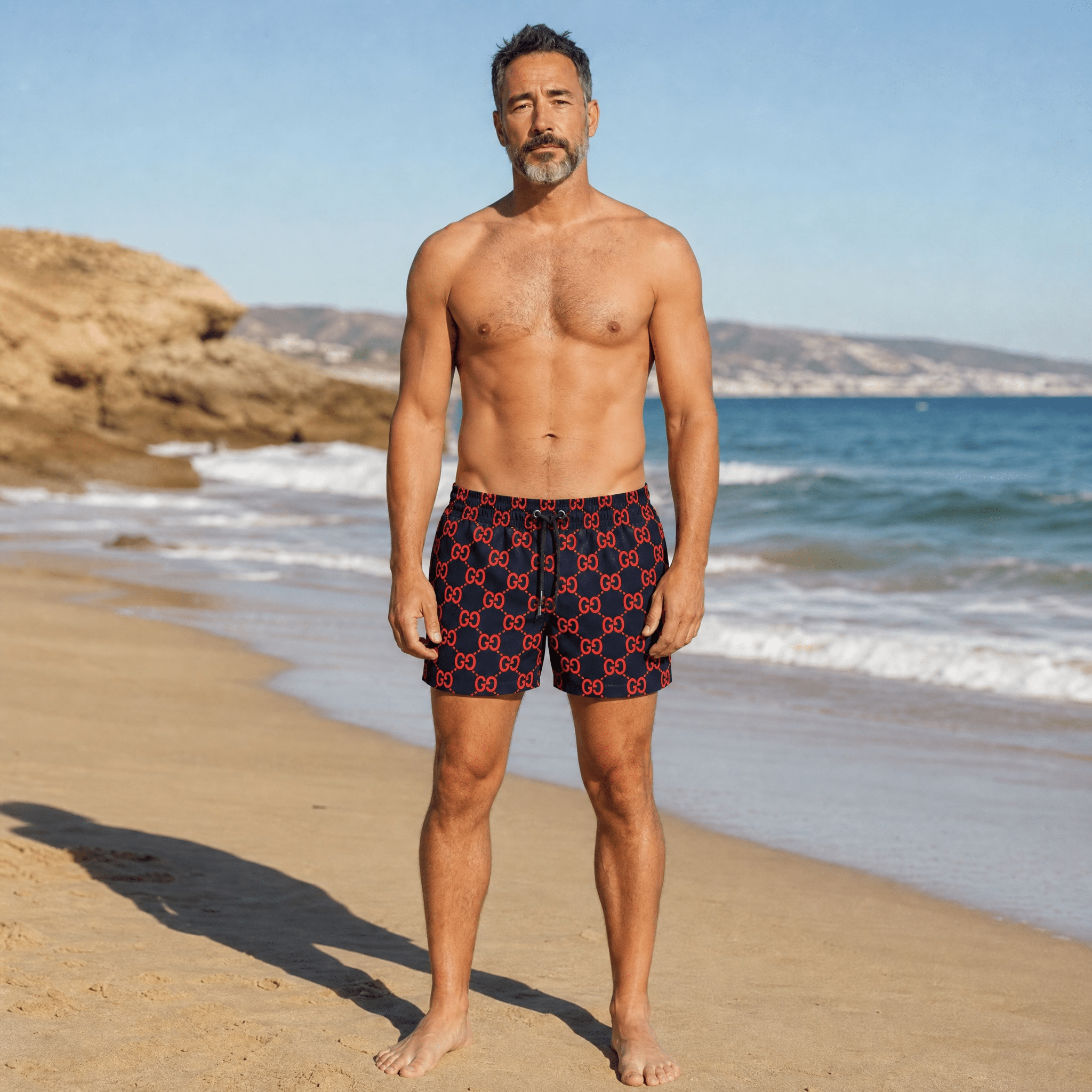🩳 Gucci GG Monogram Swim Shorts – Navy & Red Edition 🌊🔥 - MASTERPIECE