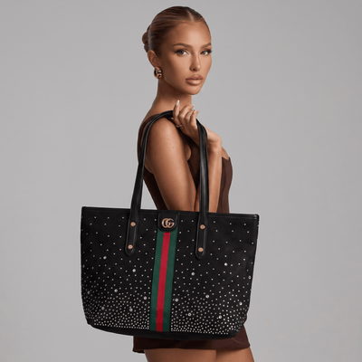 Gucci GG Studded Canvas Tote – Black Web Stripe Shopper ✨🖤 - MASTERPIECE