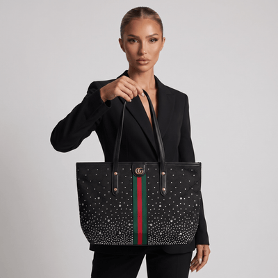 Gucci GG Studded Canvas Tote – Black Web Stripe Shopper ✨🖤 - MASTERPIECE