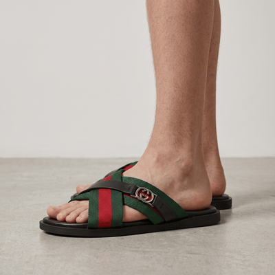 Gucci Green & Red Cross Strap SLIDE– Luxury Designer Summer Slides 💚❤️✨ - MASTERPIECE