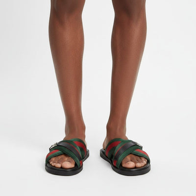 Gucci Green & Red Cross Strap SLIDE– Luxury Designer Summer Slides 💚❤️✨ - MASTERPIECE
