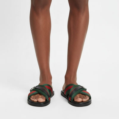 Gucci Green & Red Cross Strap SLIDE– Luxury Designer Summer Slides 💚❤️✨ - MASTERPIECE