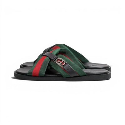 Gucci Green & Red Cross Strap SLIDE– Luxury Designer Summer Slides 💚❤️✨ - MASTERPIECE