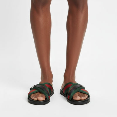Gucci Green & Red Cross Strap SLIDE– Luxury Designer Summer Slides 💚❤️✨ - MASTERPIECE
