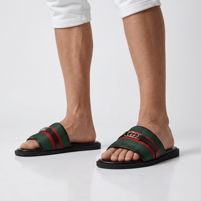 Gucci Green Web Slide Sandals – Luxury Designer Summer Slippers 💚❤️✨ - MASTERPIECE