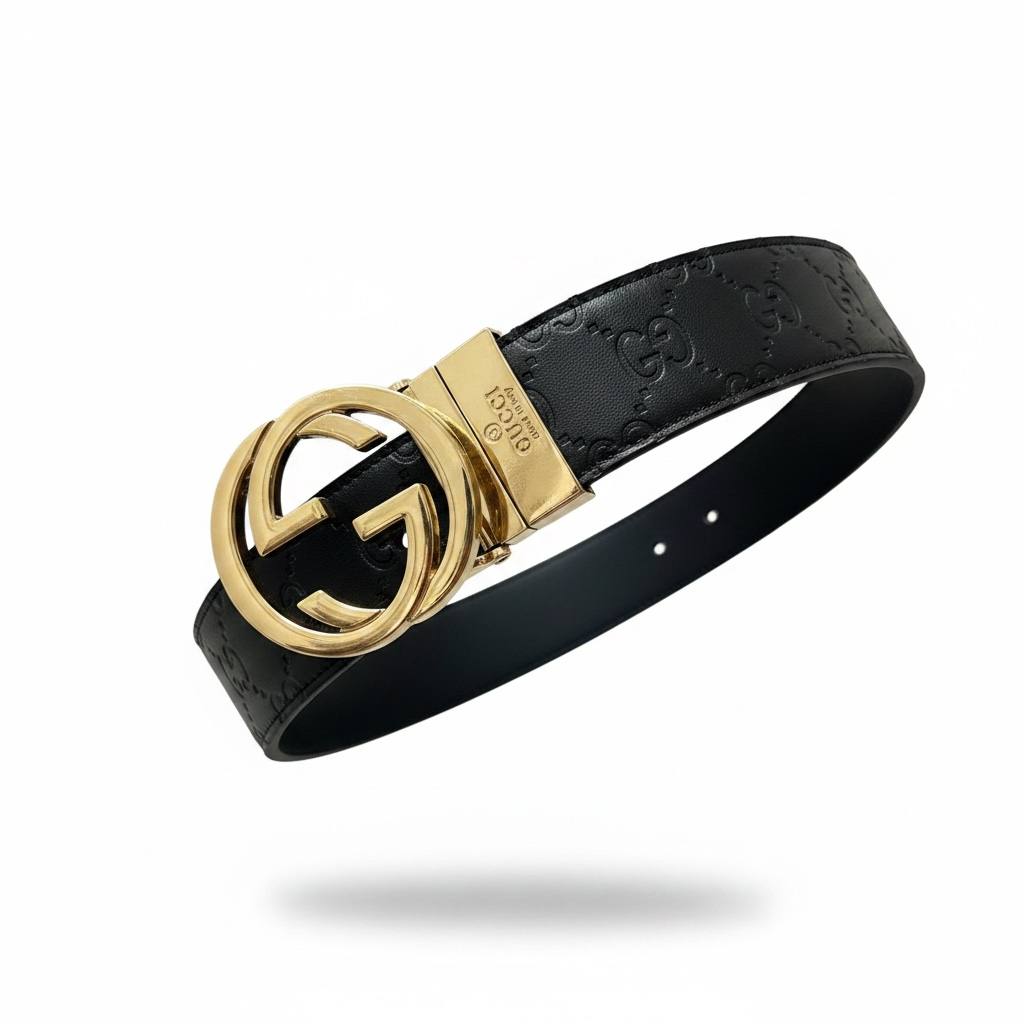 Gucci Inspired Black GG Monogram Belt 110CM 🖤✨ Luxury Gold Buckle Designer Style Belt - MASTERPIECE