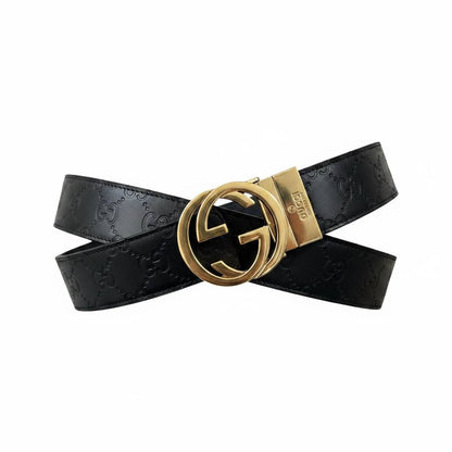 Gucci Inspired Black GG Monogram Belt 110CM 🖤✨ Luxury Gold Buckle Designer Style Belt - MASTERPIECE