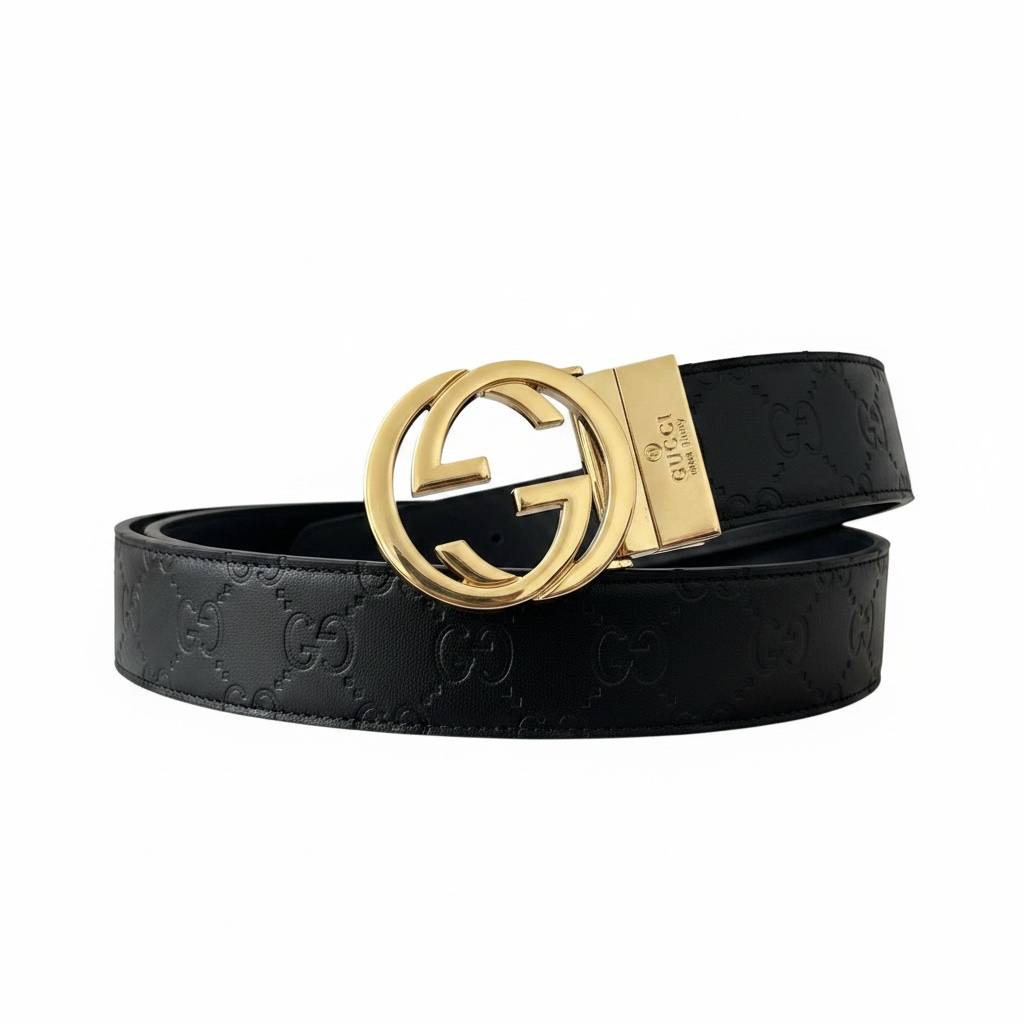 Gucci Inspired Black GG Monogram Belt 110CM 🖤✨ Luxury Gold Buckle Designer Style Belt - MASTERPIECE