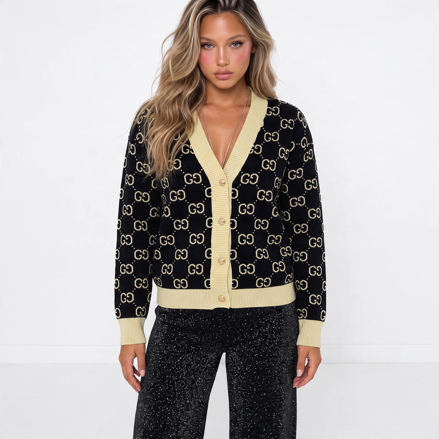 Gucci Knitted Cardigan – Black Beige