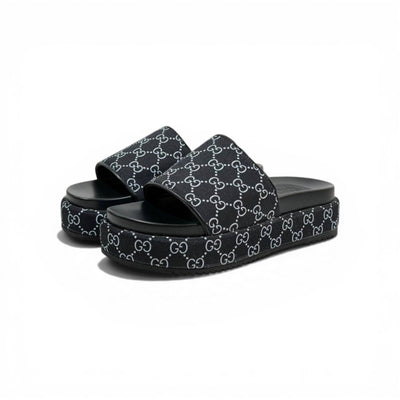 GUCCI Luxury Black Platform Slide Sandals – GG Monogram Statement & Premium Streetwear 👟✨ - MASTERPIECE