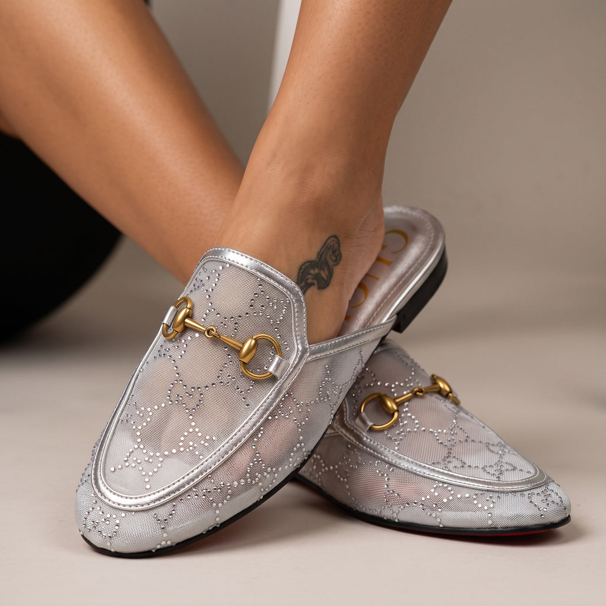 Gucci Mesh Horsebit Mule – Silver Slip-On ✨ - MASTERPIECE