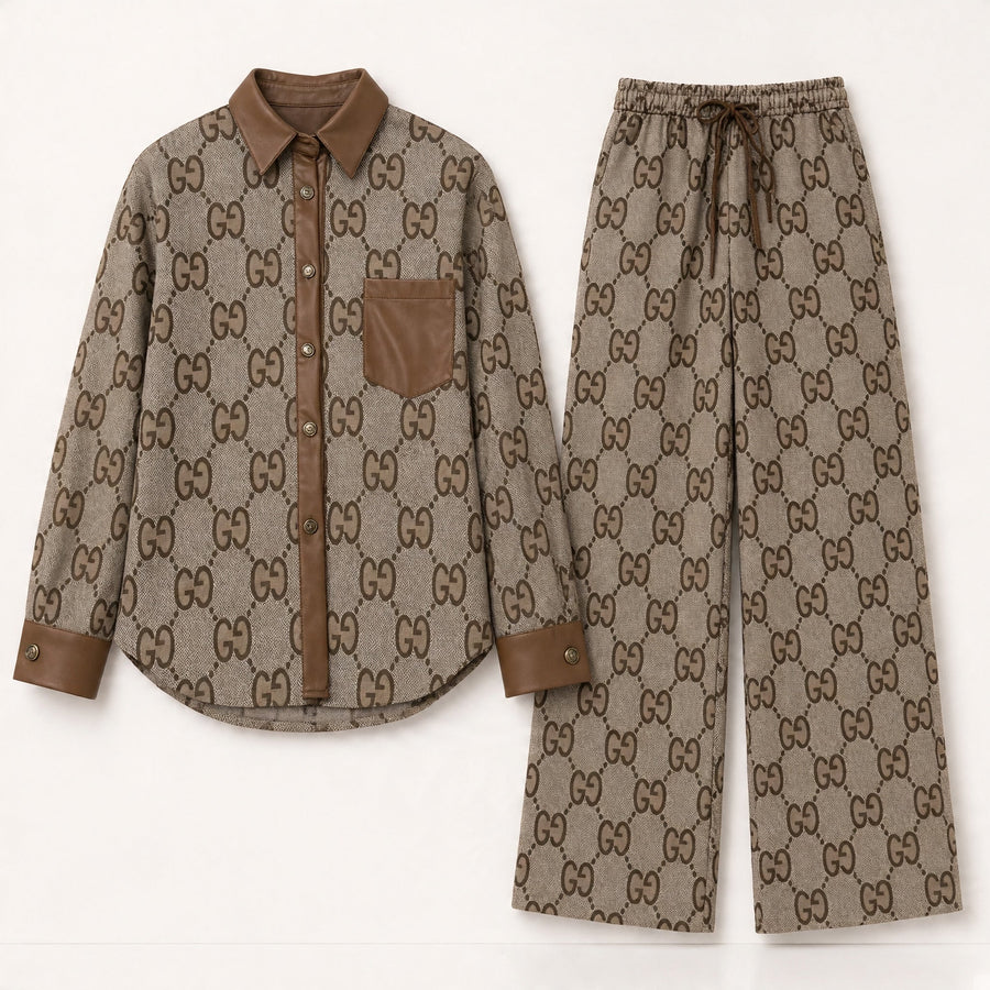 Gucci Monogram Shirt & Pants – Brown